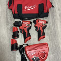Milwaukee M12 12V Brushless Cordless Subcompact Drill and Impact Driver Combo w/2 Batteries & Bag (2-Tool)
