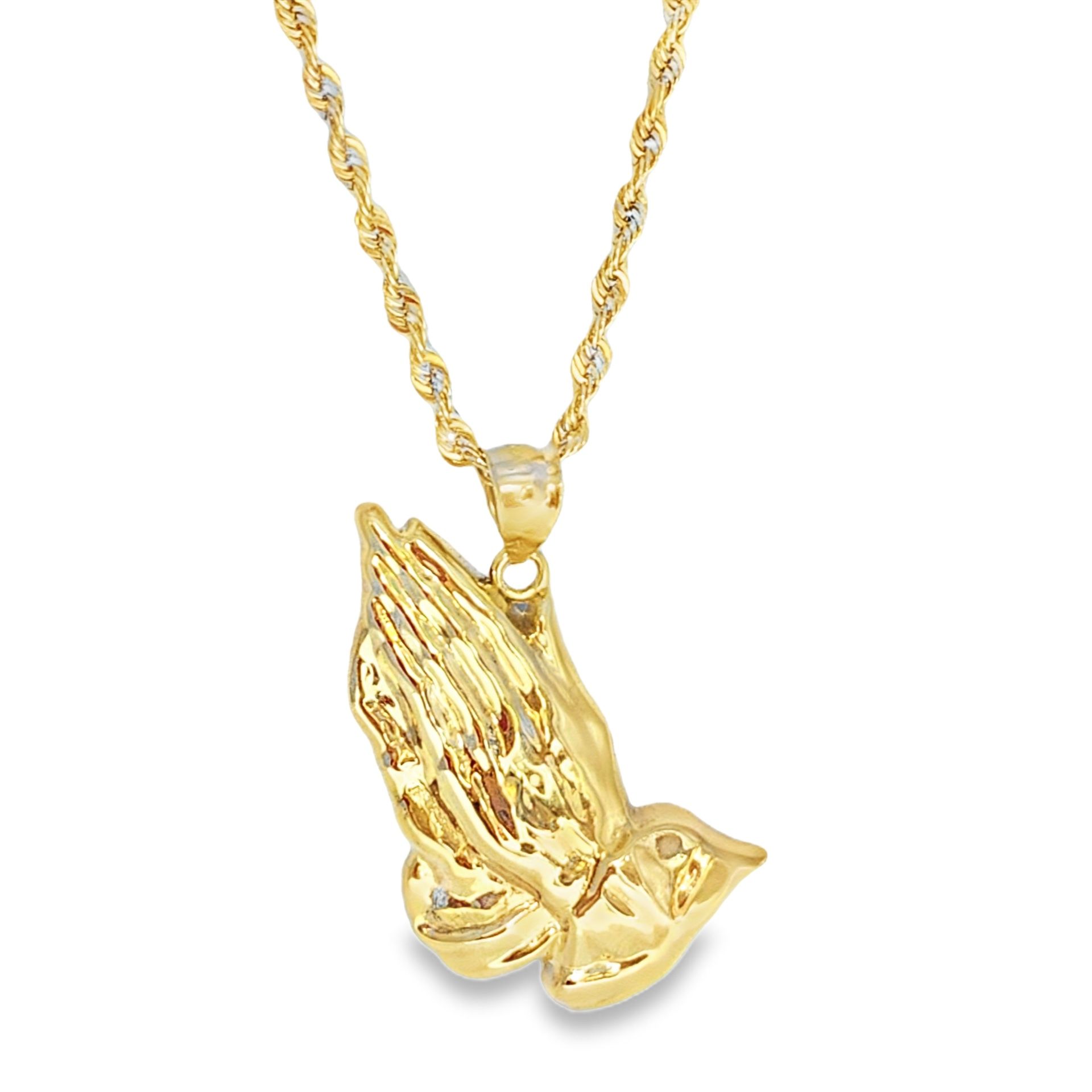 10k Yellow Gold Praying Hands  Pendant Chain 