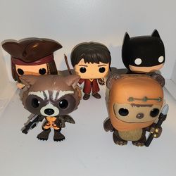 lot of 5 Funko POP figures Harry Potter, Jack Sparrow, Wicket, Rocket, and Batman loose no box