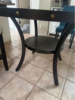 Dining room table 4 blue chairs
