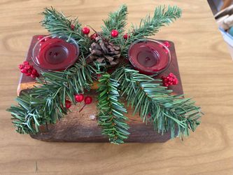 Wood Christmas Candle Holder Centerpiece