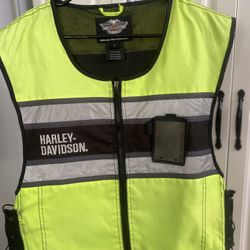Harley Davidson Men Hi-Vis Safety Vest Reflective Green Black Moto Biker 