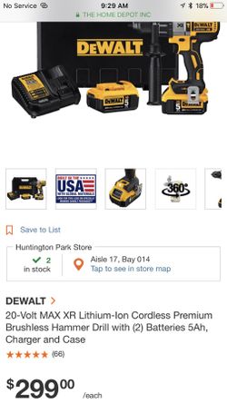 20-Volt MAX XR Lithium-Ion Cordless Premium Brushless Hammer Drill with (2) Batteries 5Ah, Charger and Case