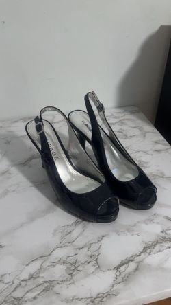 Rampage Black Patent Peep Toe Slingback Heels Size 7