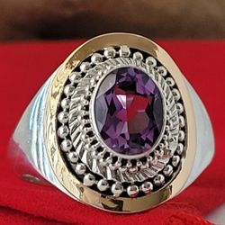 ❤️925 Size 10 Gorgeous Sterling Silver and 18k Solid Yellow Gold Amethyst Ring!/Anillo de Plata y Oro con Amatista👌🎁Post Tags: Anillo de Plata y Oro
