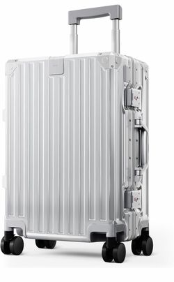 Silver Aluminum Hard-Shell Spinner Luggage