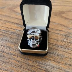 Men’s Skeleton Skull Gold Cigar w/ Ruby Stone & Sunglasses Stainless Steel Ring
