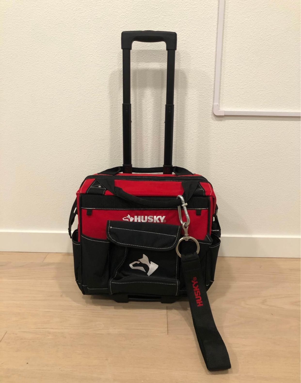 Husky 18" Water-Resistant Rolling Tool Tote Bag With Heavy Duty Hanging Strap
