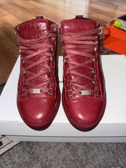 Balenciaga Arena High Top Sneakers in Red Leather