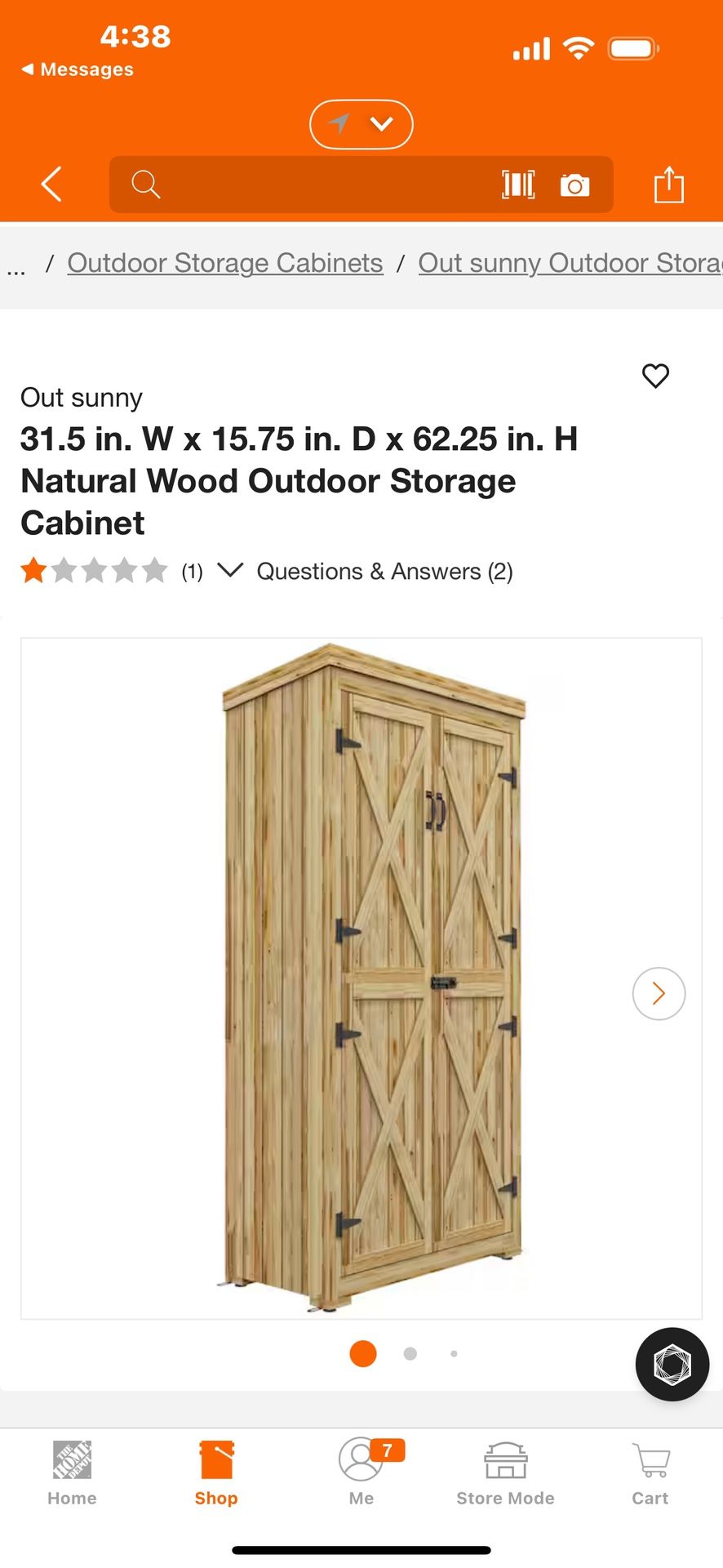 Out sunny 31.5 in. W x 15.75 in. D x 62.25 in. H 