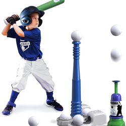 QDRAGON 2 in 1 T Ball Sets for Kids 3-5 5-8, Tee Ball Set with Automatic Pitching Machine/Adjustable Batting Bat & Stand/6 Balls, Baseball Toys Outdoo