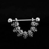 Gothic Punk Surgical Steel Skull Head Piercing Nipple Barbell Mamilo Ring