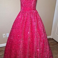 Velvet Pink Sequin formal gown dress Size 4 Dance Formal Wedding Prom Party Cosplay Princess