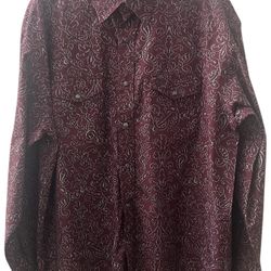 Wrangler George Strait Troubadour Shirt Burgundy Paisley Pearl Snaps Men’s Large