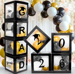 2026 Graduation Balloon Boxes Set - 4 Boxes with Stickers & 20 Balloons, New (3 Sets Available)