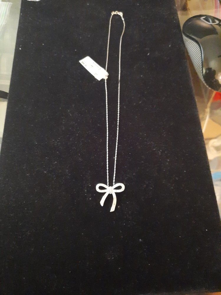 Sterling Silver Necklace with Ribbon Charm with Diamonds
