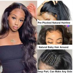 13x4 Glueless Lace Frontal Wigs Human Hair Lace Front Wigs Pre Plucked Bleached Knots 180% Density Natural Color Body Wave Wigs 26 Inch