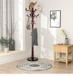 Wooden Coat rack freestanding, Coat racks stand with 14 Hook, Heavy duty coat tree standing 3 Adjustable Height