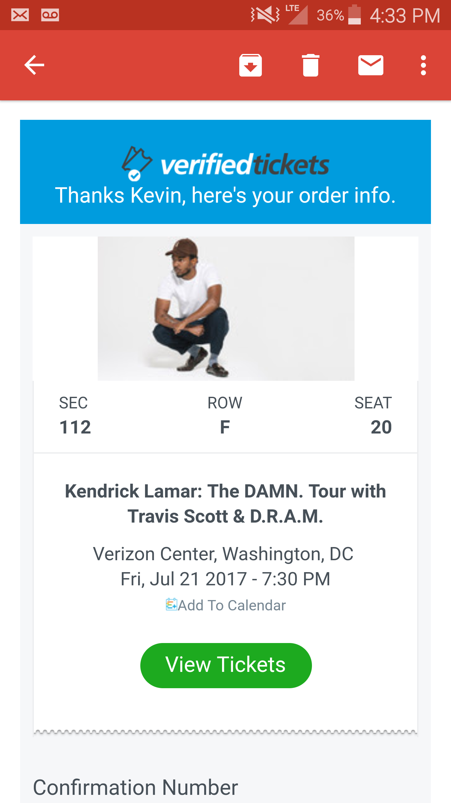 Kendrick lamar ticket section 112 row F