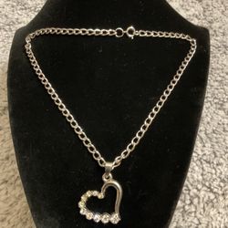 Silver Choker 14”and Heart Pendant With Rhinestones 