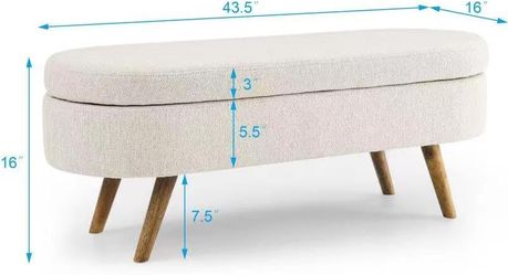 Upholstered Storage Ottoman,Entryway Bench with Rubber Wood Legs and Hinges for Living Room,Bedroom,Beige