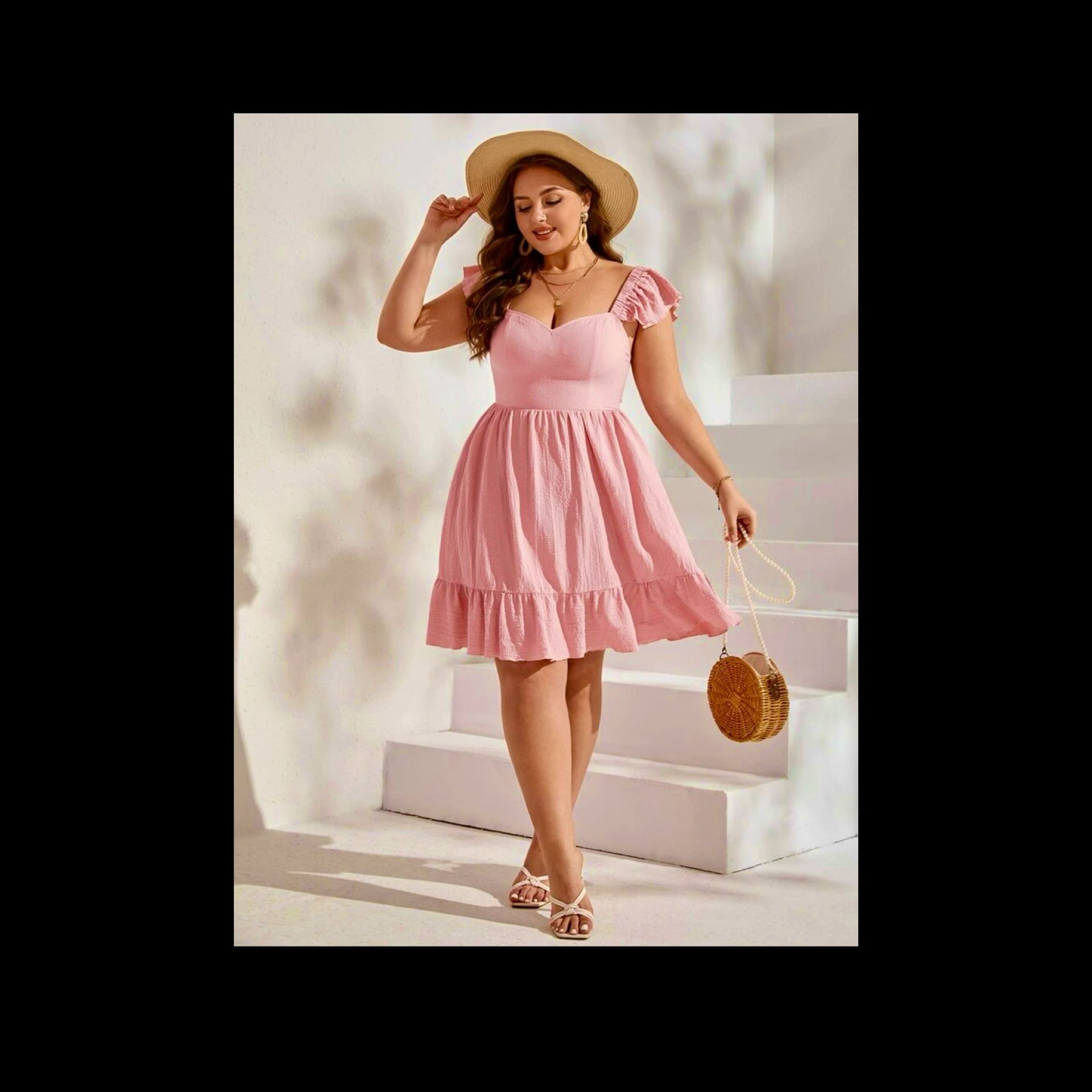 Cute Pink Ruffle Hem Dress