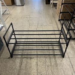 SONGMICS 2-Tier Shoe Rack Organizer Metal Storage Shelf - Black