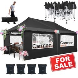 10x20' Easy Pop Up Canopy with Removable Sidewalls Waterproof Folding Wedding Party Tent Outdoor Black Brand