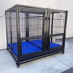 (NEW) $280 Large 49” Heavy-Duty Folding Dog Crate 49x38x43” Double-Door Cage Kennel w/ Divider