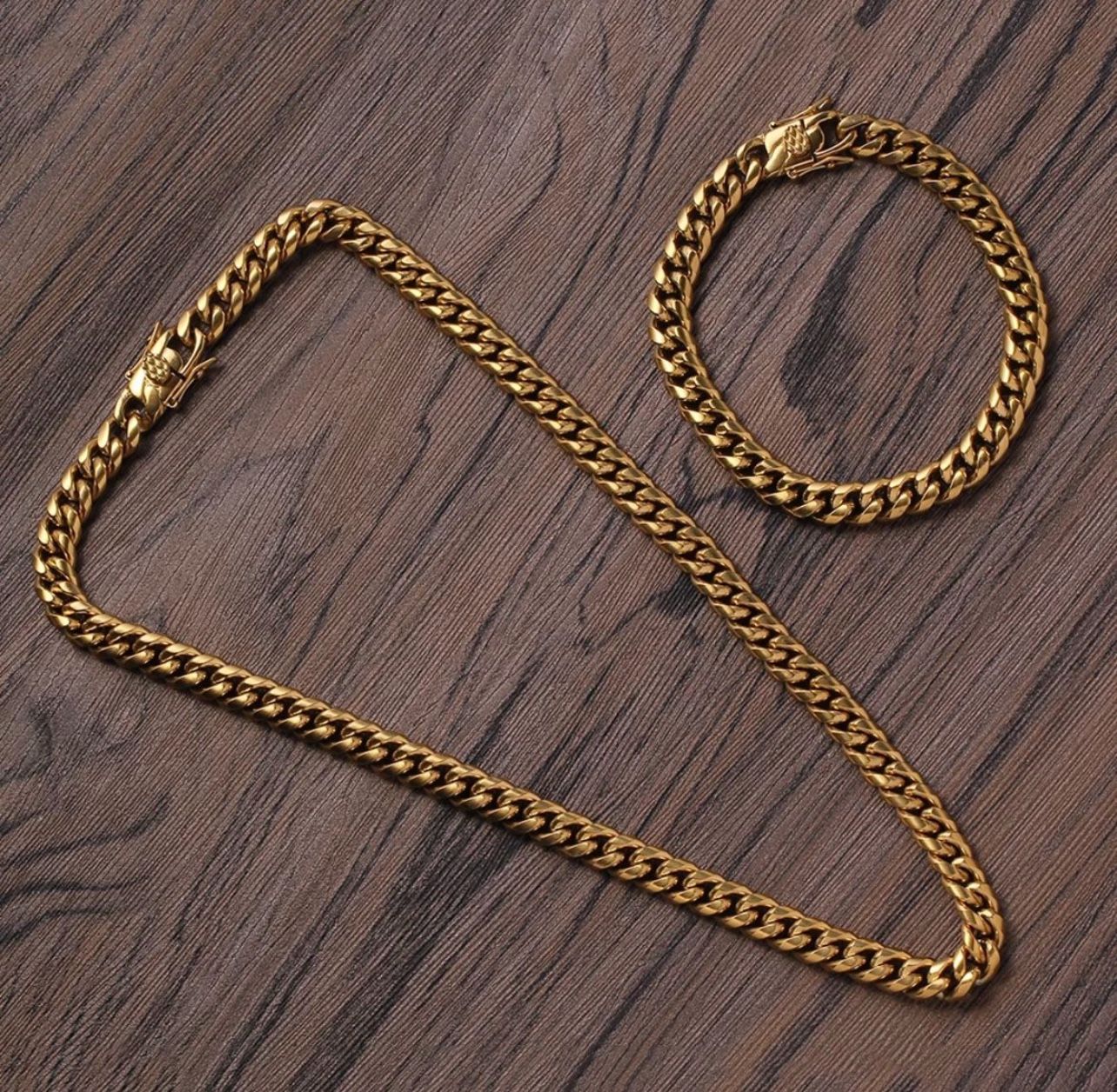 14k Gold Cuban Link Chain And Bracelet Set