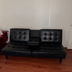 Memory Foam Black Leather Couch 