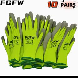 10 Pairs PU Coated Work Gloves - Lightweight, Durable Safety Gloves EN 388/ISO20471 Certified, Sizes S/M/L/XL