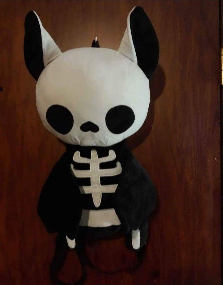 Huge Adorable Skeleton Bat Plushie Gothic Backpack 21"
