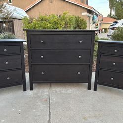 Black Solid Wood Hemnes Dresser Chest of Drawers and Nightstand Furniture Set