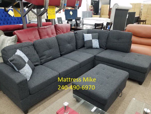 New In Box Black Gray Linen Sectional Set Special 
