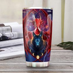 64HYDRO 20oz Wolf Dragon, Wolf Faith, Wolf Inspiration, Gift for Wolf Lovers Tumbler Cup with Lid, Double Wall Vacuum Thermos Insulated Travel Coffee 