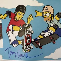 Tony Hawk Signed Simpsons Skateboarding 11x14 JSA COA
