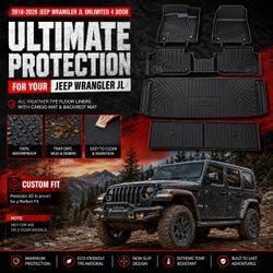2018-2026 Jeep Wrangler JL 
4 Door models. 
Floor mats full kit