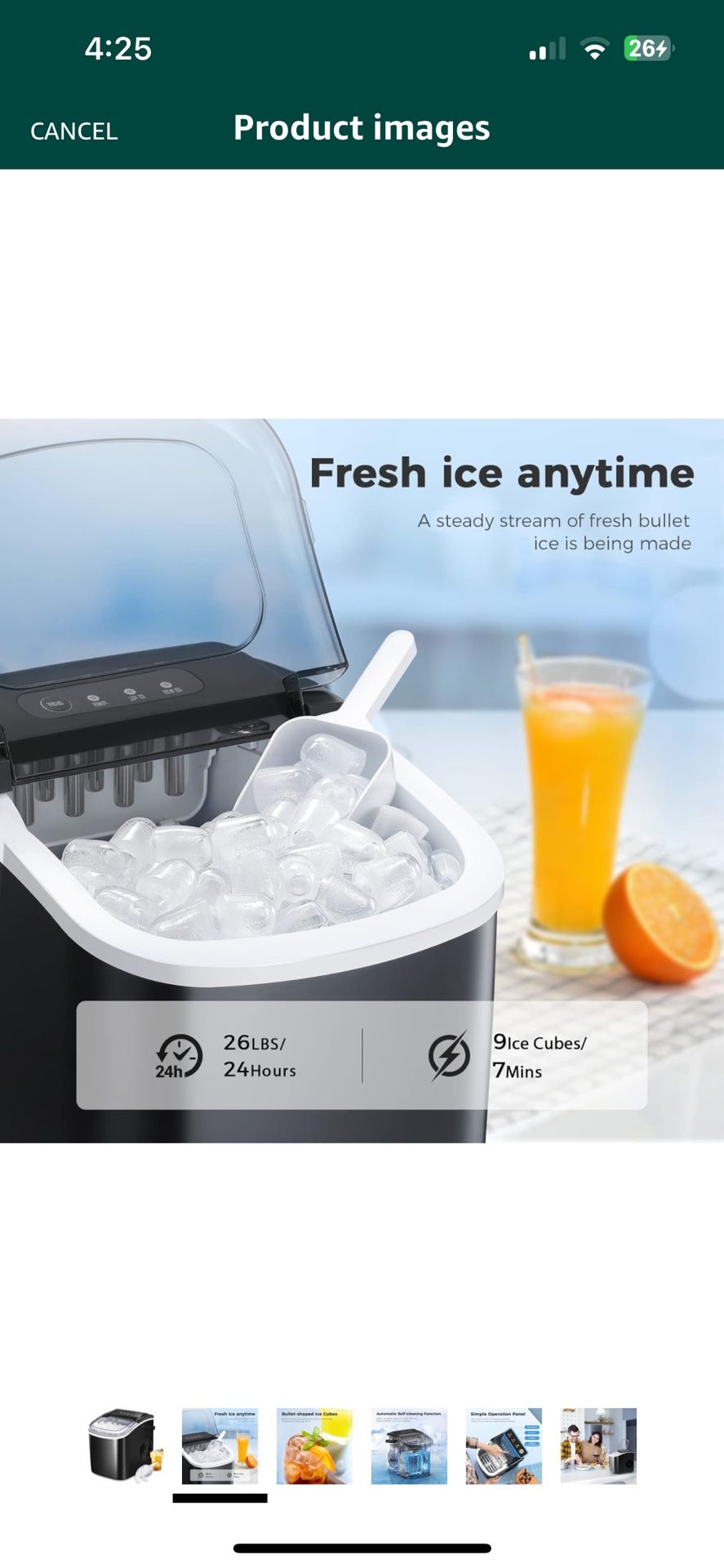 AGLUCKY Ice Makers Countertop,Portable Ice Maker Machine with Handle,26Lbs/24H,9 Bullet Ice Ready in 6 Mins,Self-Cleaning Ice Maker with Ice Scoop and