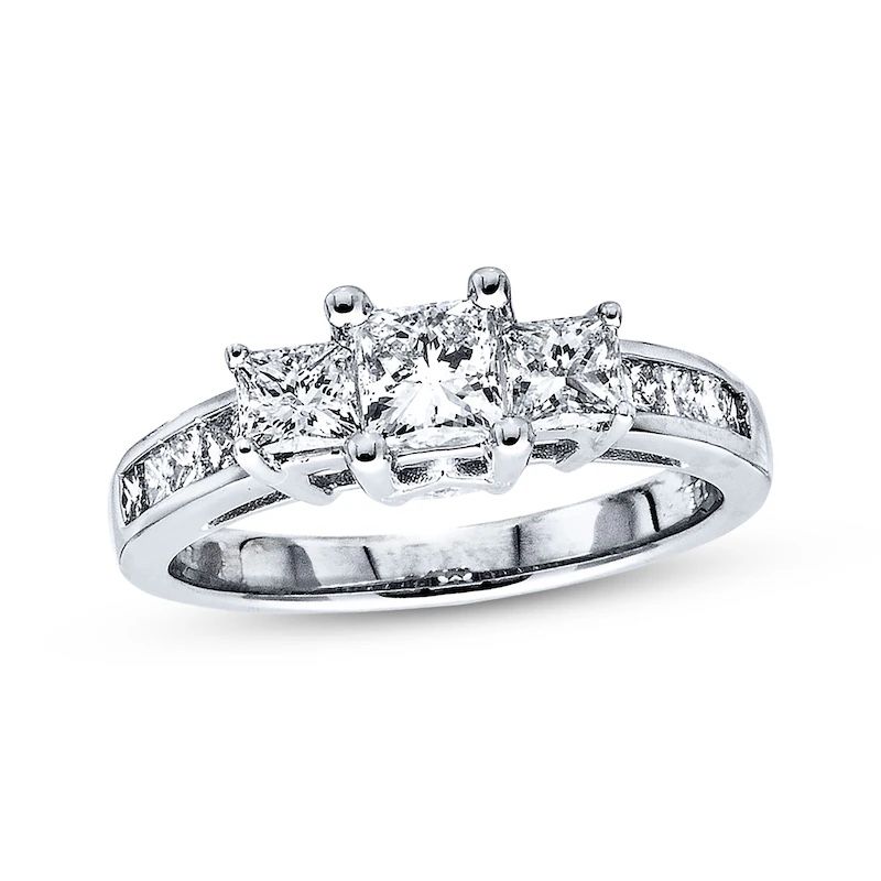 3-Stone Natural Diamond Ring 1-1/2 ct tw Princess-cut 14K White Gold Value $4499