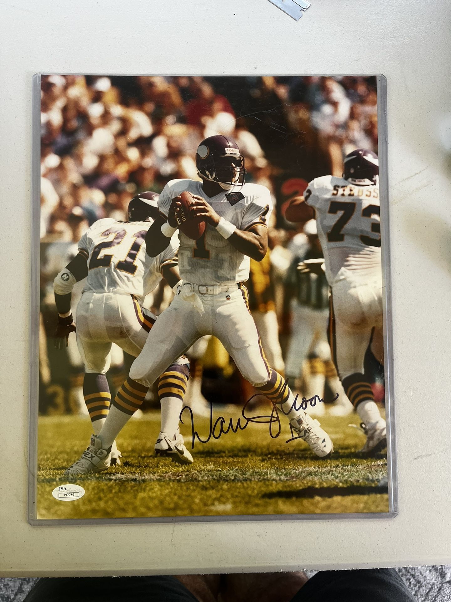 Warren Moon Autographed Photo Vikings #1 14”x 11”