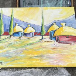 Huge Painting African Village Zimbabwe By Madzinga 48” X 36”