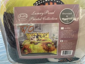 New Never Used,King Size,Luxury Comforter Set, butterfly printed 7pcs,