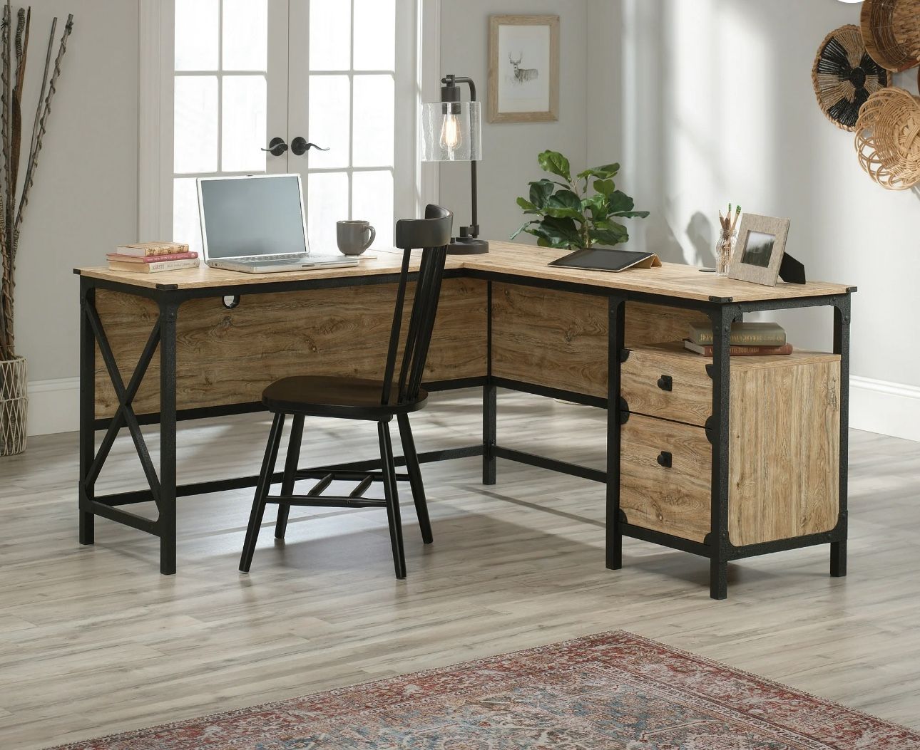 Sauder Steel River L-Shaped Desk, Milled Mesquite Finish