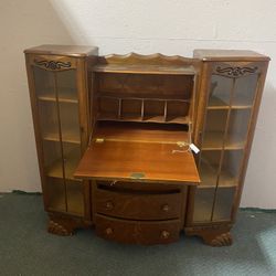 English Antique Secretary Desk Double Glass 