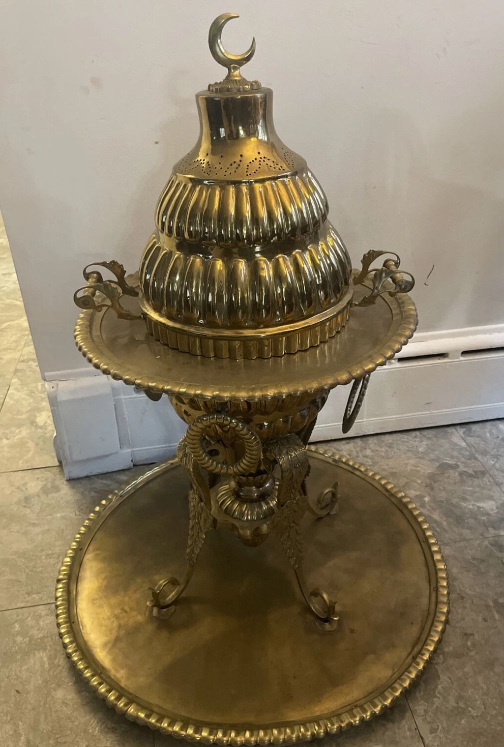 Huge Vintage Turkish Brass Tent Warmer Hot Pot Mangal Brazier - 39"