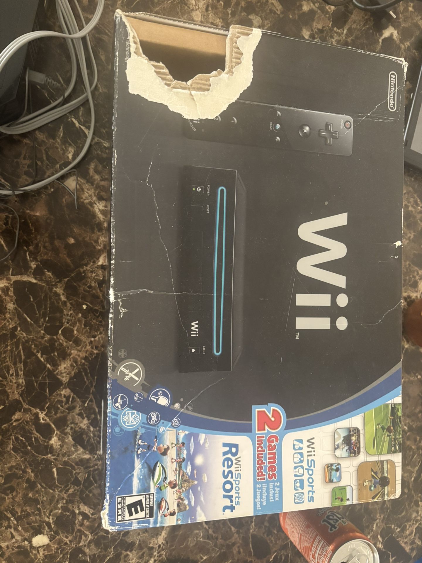 WII Nintendo Console Black w/Wii Sports and Wii Sports Resort.
