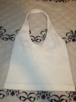 White Ribbed Halter Crop Top
