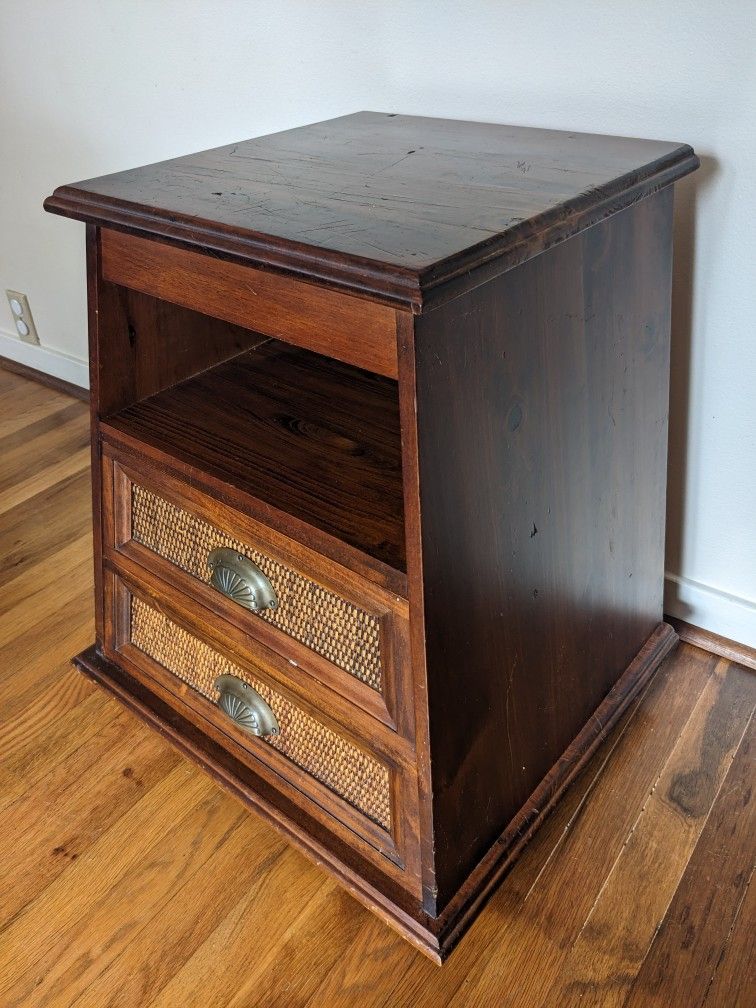 Wooden Bedside Table/ End Table With Rattan Detail