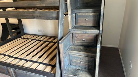 Double bed Rustic Wood Bunk  Drawers